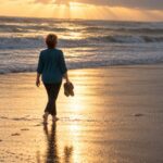 Susan Bock walking on the beach