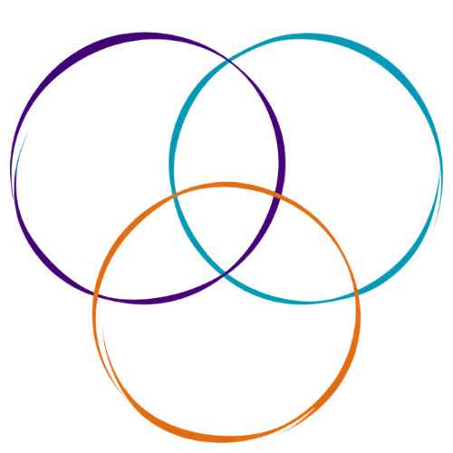 3 connected circles - purple, teal, orange